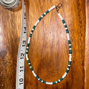Turquoise & White wood bead necklace